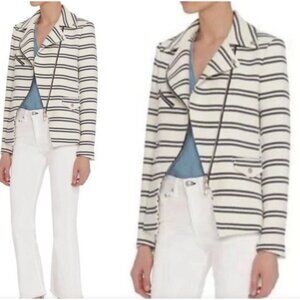 Veronica Beard Womens 4 Hadley Striped Moto Jacket Full Zip Up